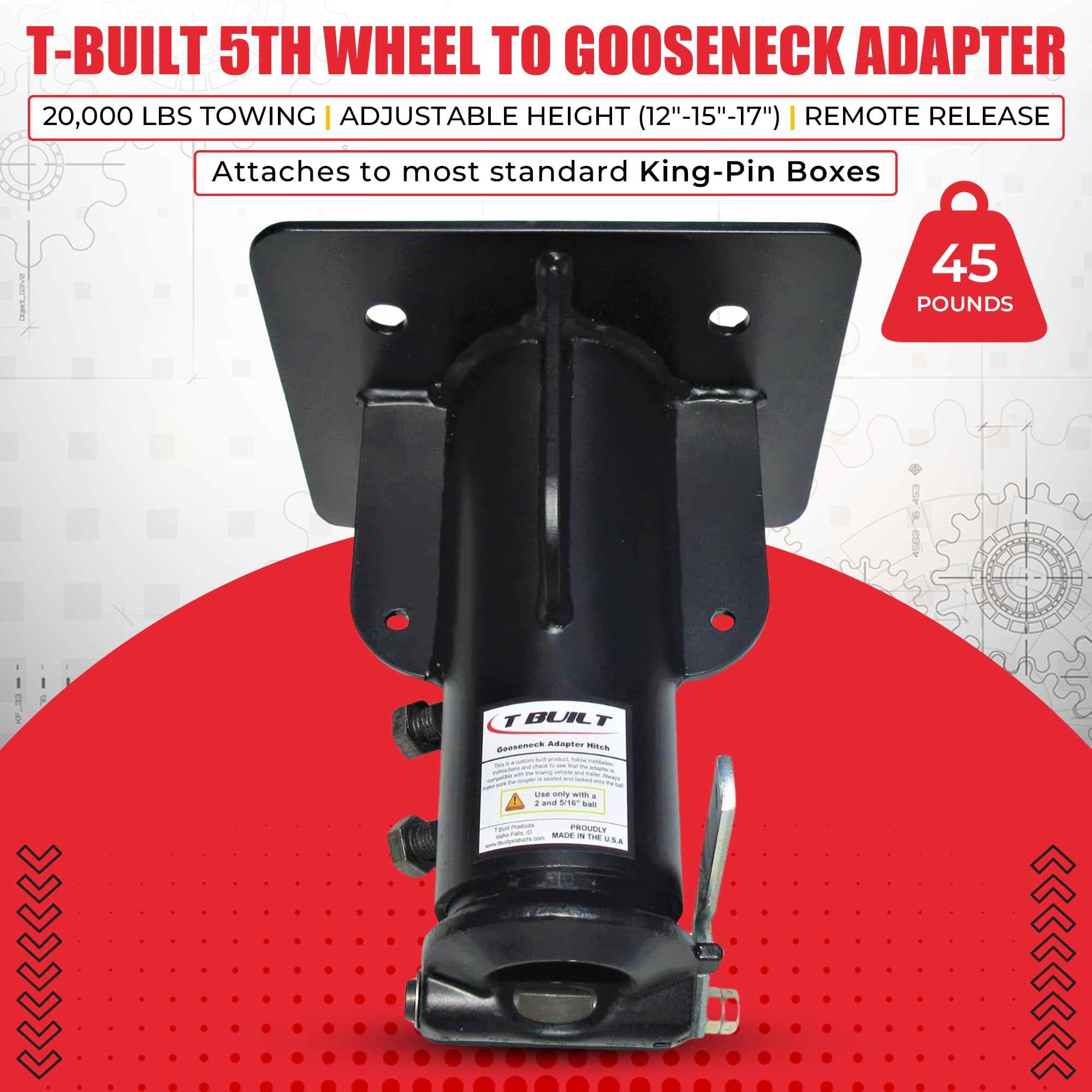 T-Built 5th Wheel to Gooseneck Adapter Adjustable Height 12