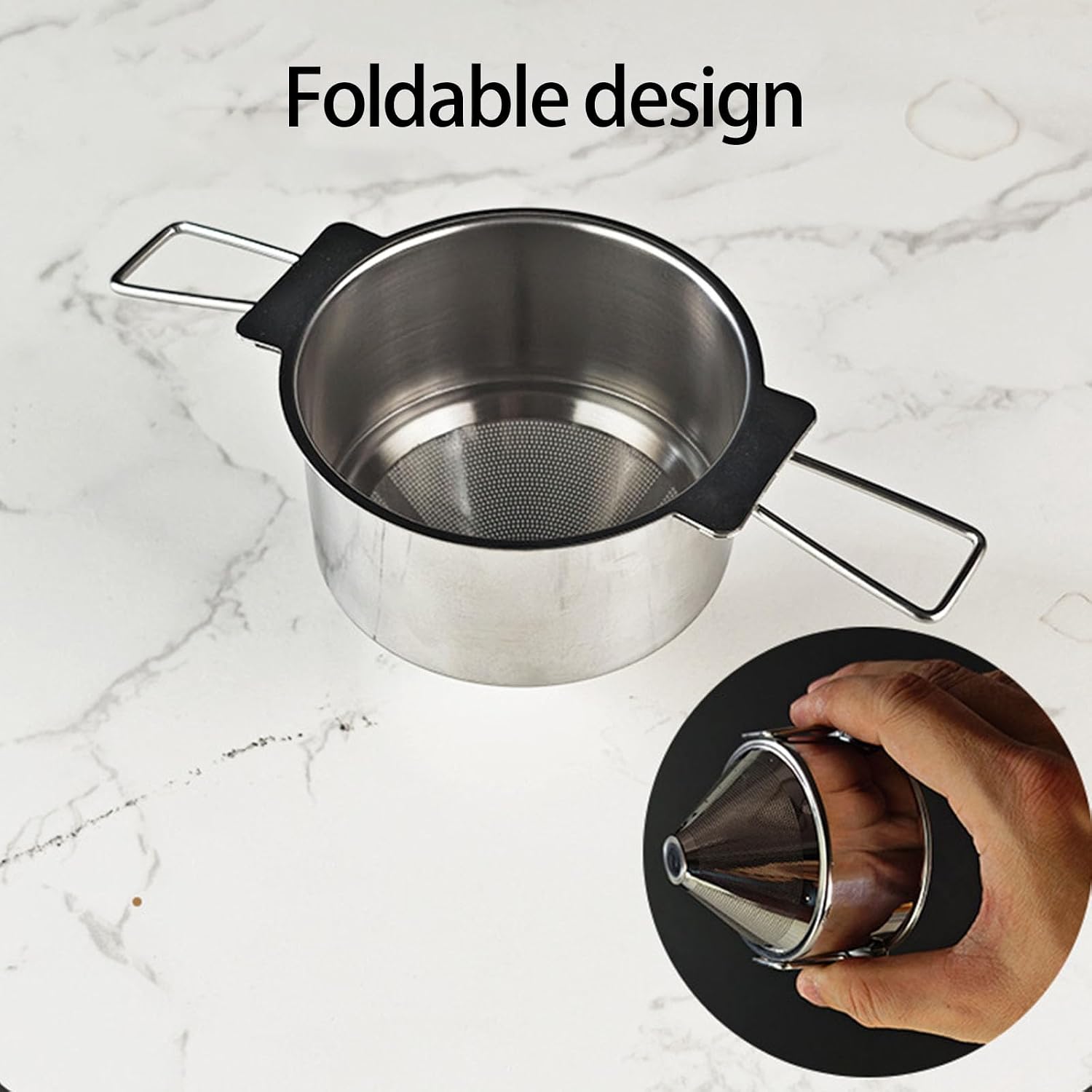 Collapsing Two Layer Coffee Strainer Permanent Rustproof Rustless Filter for Telecommute Use Pliable Coffee Filter