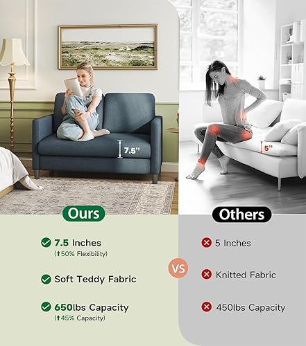 Miniatura 4 de Sofá biplaza, sofá biplaza de 51 pulgadas, cómodo sofá de peluche pequeño para espacios pequeños, sofá de instalación sin herramientas para
