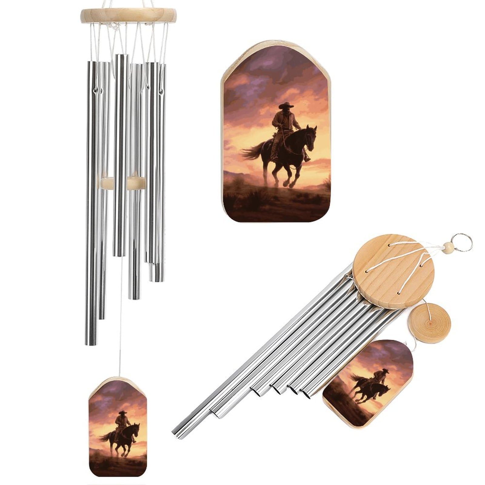Carillon éolien en aluminium Cowboy West pour décorer le jardin et la terrasse