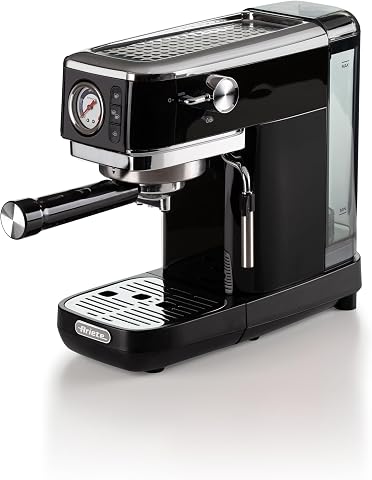 Ariete Espresso Slim Metal 1381, manometreli kahve makinesi, kahve tozu ve ESE kapsülleri ile uyumlu, 15 bar Max, filtre 1 veya 2 fincan, Cappuccino başlığı, 1300 W, Siyah