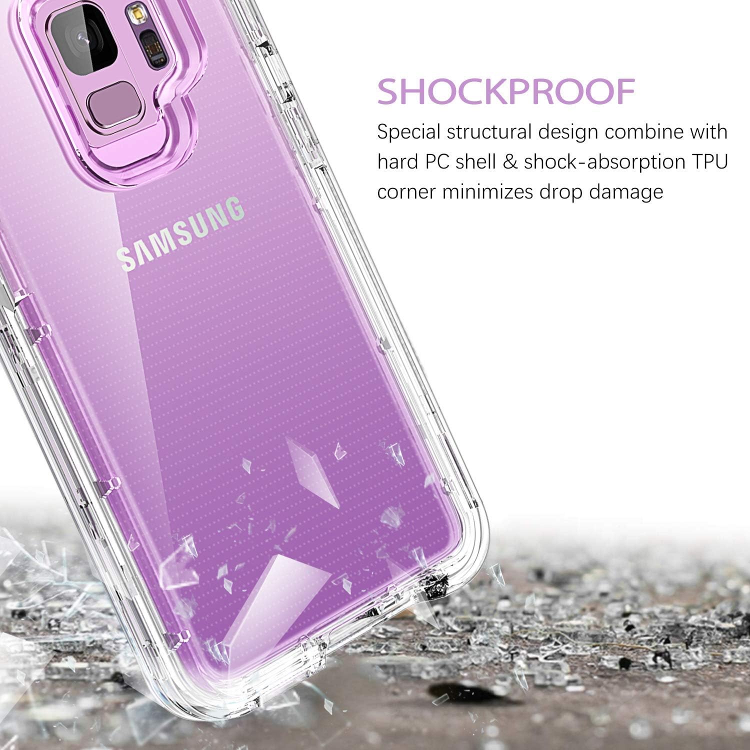 DUEDUE S9 Case Clear,Galaxy S9 Case, 3 in 1 Shockproof Drop Protection Heavy Duty Hybrid Hard PC Cover Transparent TPU Bumper Full Body Protective Clear Case for Samsung Galaxy S9, Clear
