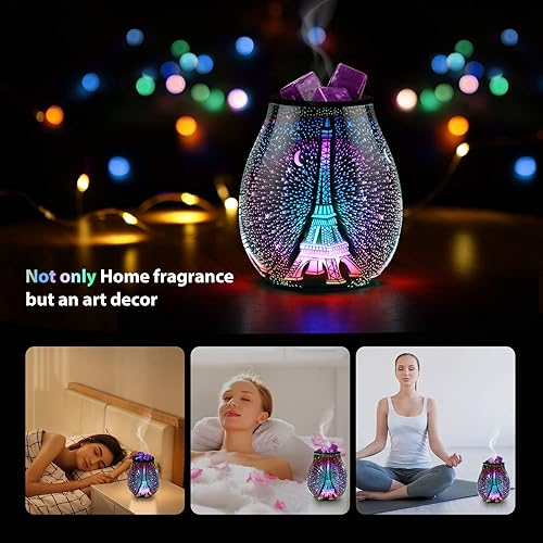 Miniatura 24 de Calentador eléctrico de cera con aroma de alas de ángel 3D con luz LED de 7 colores cambiantes, calefacción PTC, bandeja de silicona extraíble