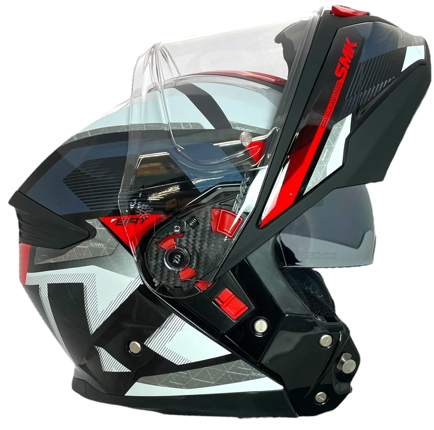 SMK Helmets Casco Modular GULLWING Venture Decorado Brillo Blanco y Rojo 22.06 con Doble Visor P/J (L 59/60)