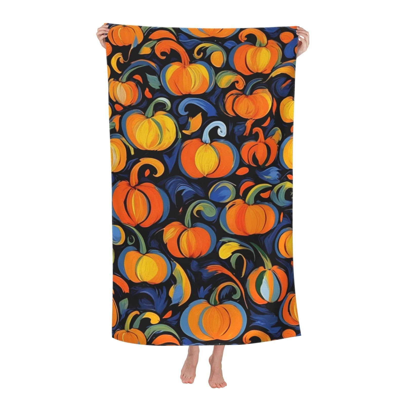 Pojknbv White Pumpkin Autumn Blessings Print Oversized Adult Beach Towel Quick-Dry Comfortable Lightweight Travel Pool Camping