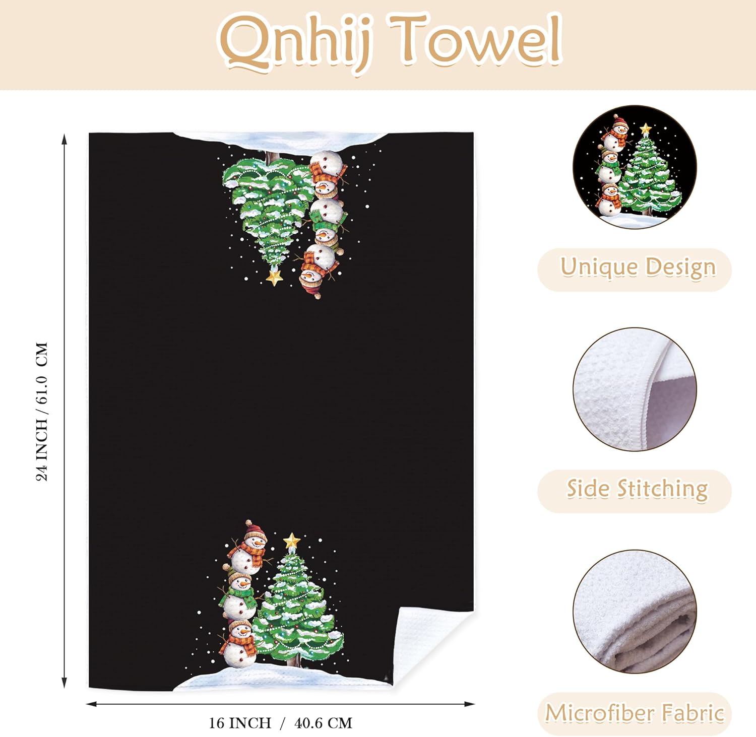 Funny Christmas Snowman Kitchen Towels, Winter Xmas Tree Dish Tea Towels for Kitchen Decor, Holiday Winter Christmas Decorative Hand Towels for Bathroom, 16x24 Inch - Image 8