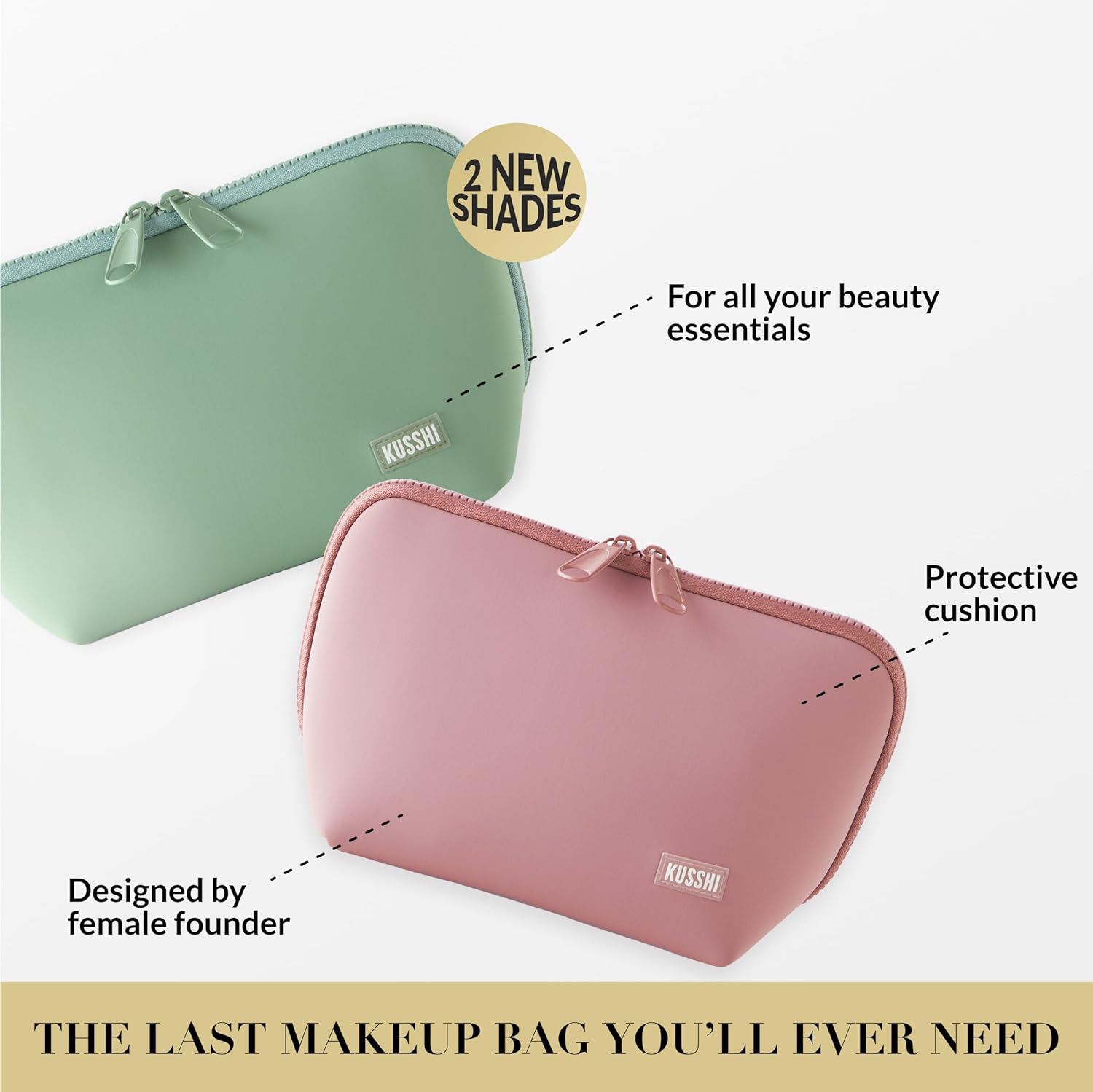 KUSSHI Neoprene Makeup Bag - Washable Makeup Bag for Stress Free Travel (Mauve/Stone)