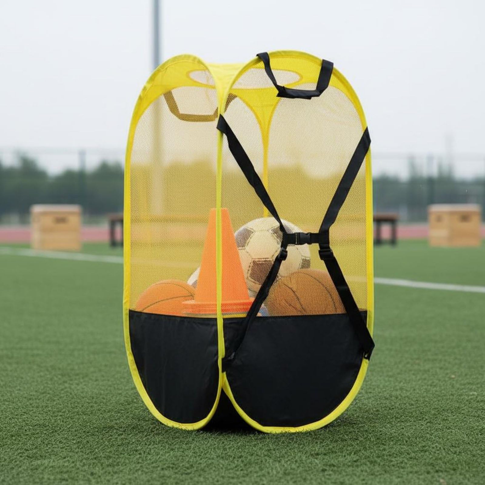 Zaino Portapalloni a Ampia Rete Capacità Borsa Portapalloni Pieghevole Multiuso Attrezzatura Sportiva per Squadre Sportive, Campo Sportivo, Palestra