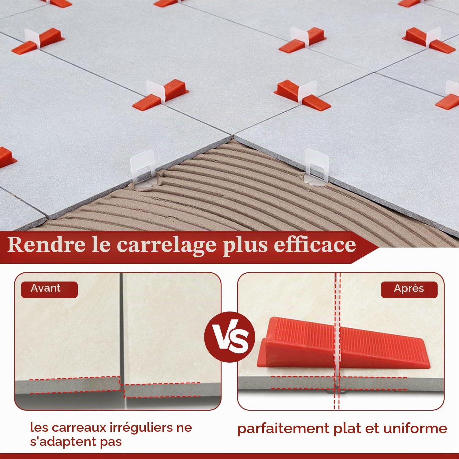 Kit de Nivellement Carrelage - 601 Pièces Croisillon Autonivelant avec Cales 1mm et Pince d'Insertion Pour la Pose de Carreaux Sol et Mur
