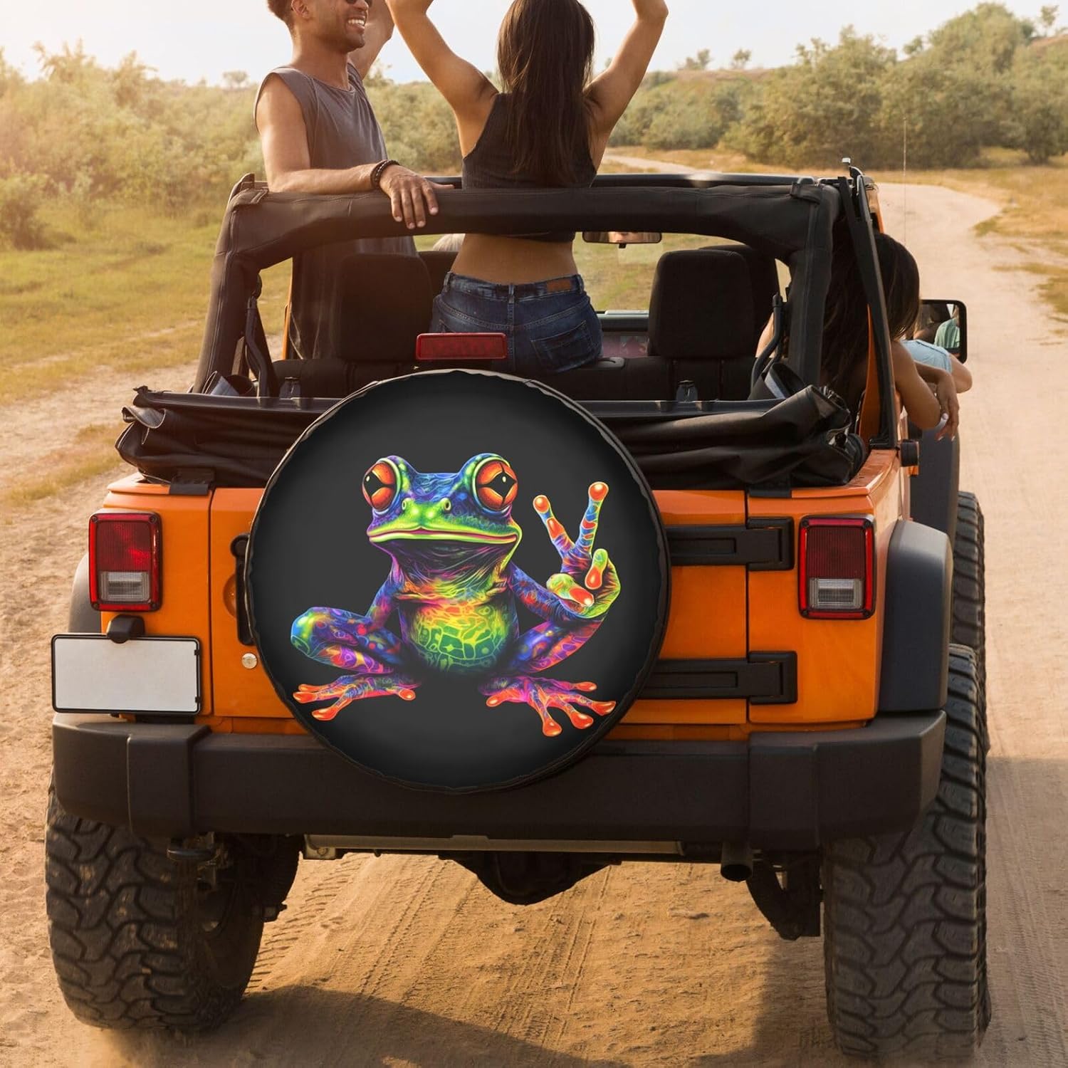 KiuLoam Peace Colorful Frog Retro Tie Dye Swirl Spare Tire Cover Polyester Universal Sunscreen Waterproof Wheel Covers for Trailer Rv SUV Truck and Many Vehicles (15" for Diameter 27"-29")