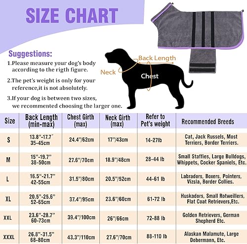 Miniatura 6 de HhiMyOct Abrigo de secado rápido para perro toalla de secado rápido bolsa de secado de microfibra para perros bata de baño para mascotas cuello