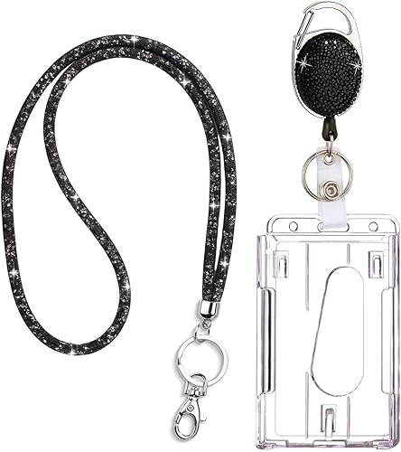 VIQWYIC Soporte retráctil para tarjeta de identificación con clip, carretes de identificación con diamantes de imitación brillantes, portatarjetas