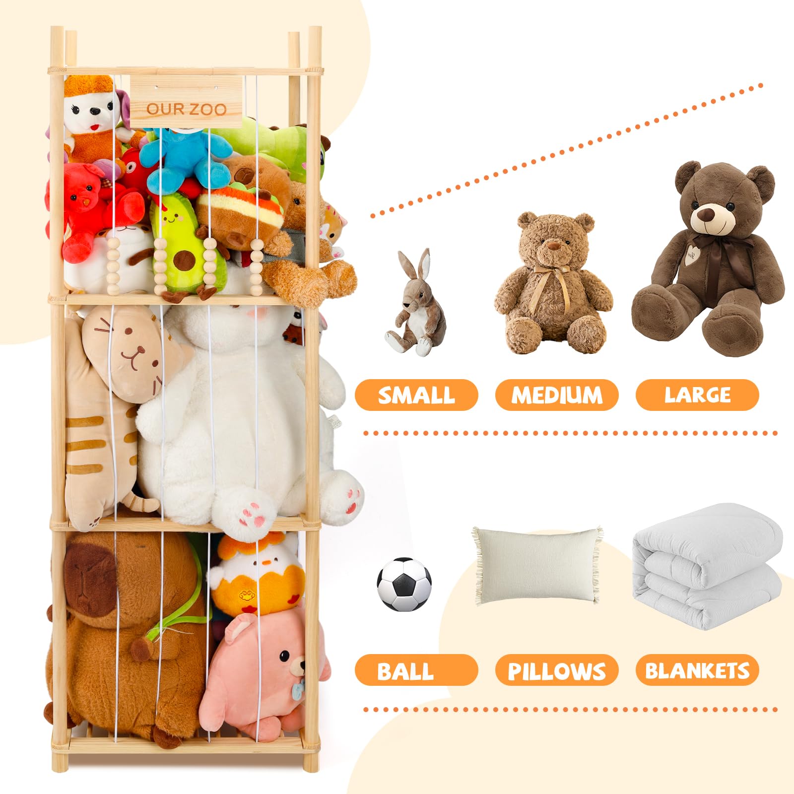 Rangement Peluche Chambre Enfant Range Peluche en Bois Rangement Doudou Grande Capacité Meuble Rangement Jouet Enfant Adapté au Salon et à la Chambre à Coucher Coffre a Jouet