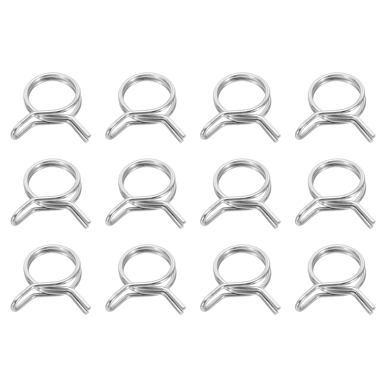 sourcing map Double Wire Fuel Line Hose Clips 16mm ID 16-19.2mm OD, 12Pcs Stainless Steel Tubing Spring Clips Clamps Assortment for Air Hose Tube Water Pipe Motorcycle Scooter ATV, Silver