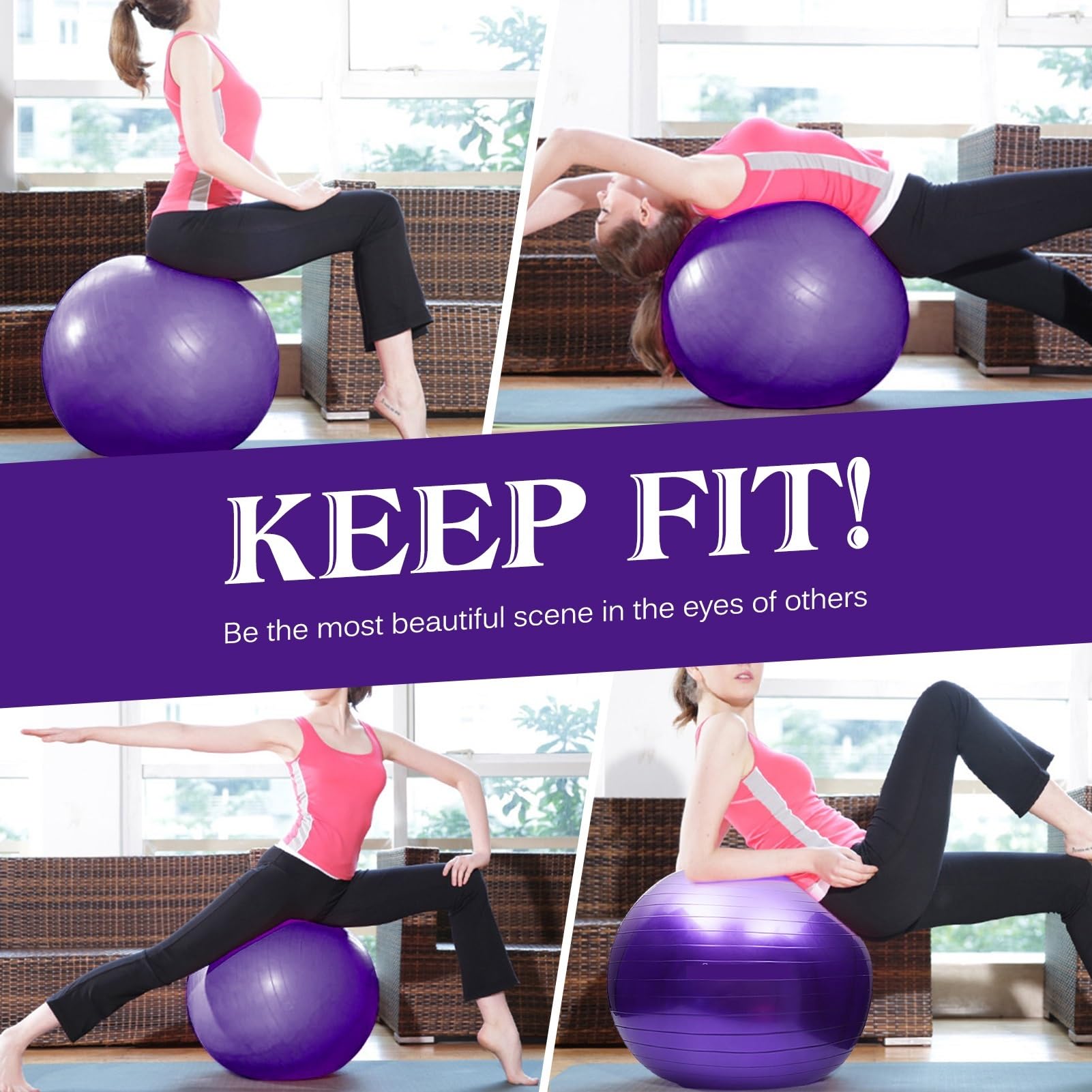 Palla da Yoga Anti-Scoppio da 65 cm / 75 cm Palla for Equilibrio di stabilità Pilates Barre Palla for Esercizi di Fitness Fisico con Pompa ad Aria per Pilates, Esercizi(Pink 65cm)