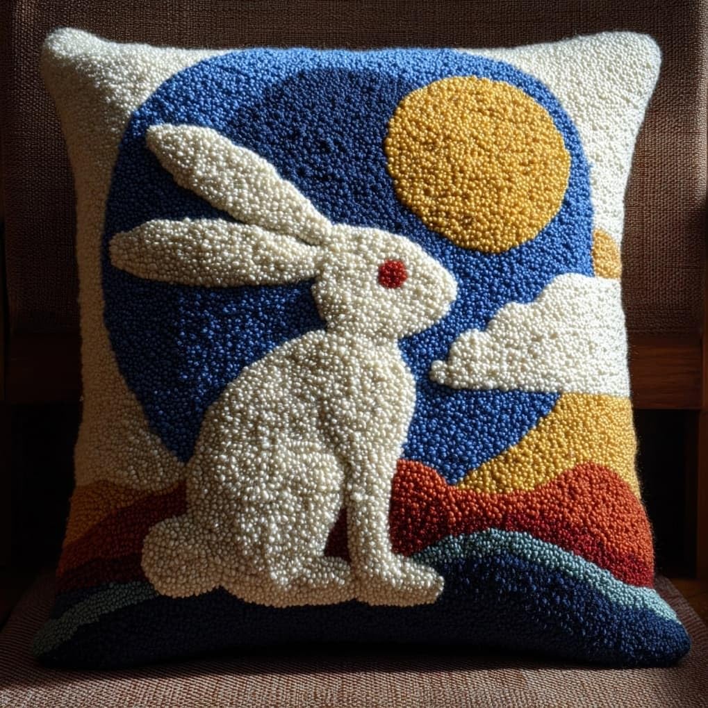 AxiangziK Latch Hook Cushion Kit 43x43cm,Rabbit Under the Moon