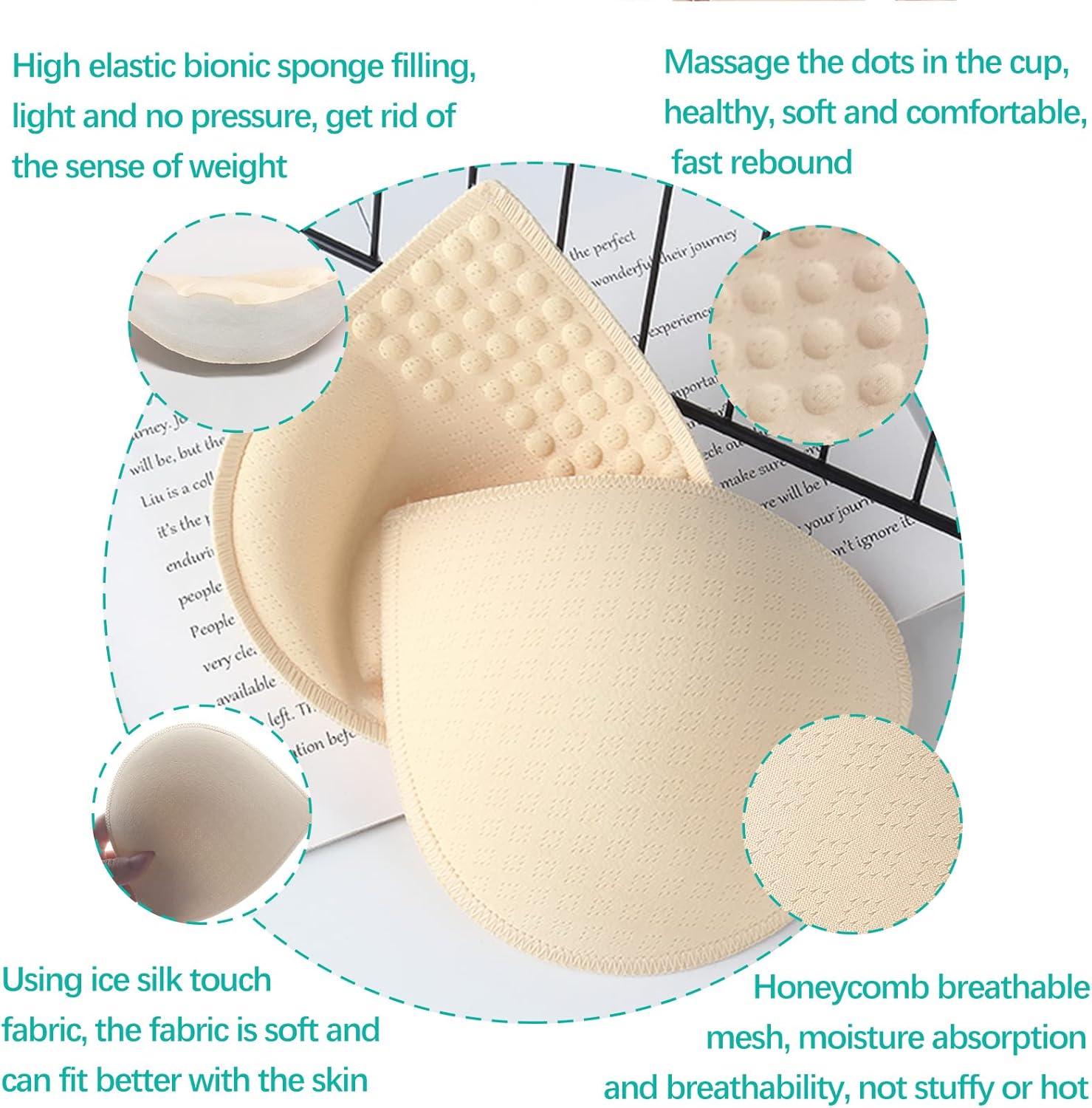 Bra Pads Inserts 3 Pairs, Bra Pads Sewn Padded for Sports Bra A/B/C/D Cup Beige or Black, Green or Grey or Pink Optional - Image 3
