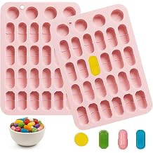 2 Pcs Silicone Pill Mold Trays for Making Pills, 28-Cavity 5 Different Pill Silicone Molds Capsule Shaped Candy Molds for Chocolate Ice Cube Gummy Mold for Making Pills, Pink