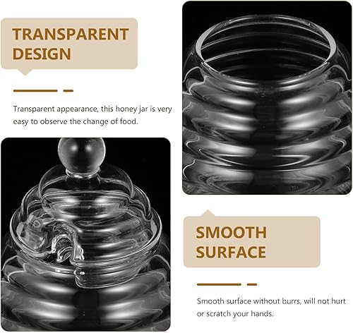Miniatura 9 de Tarro de miel con tapón y tapa, recipientes de miel de vidrio con gotero, dispensador de miel de vidrio para la cocina del hogar