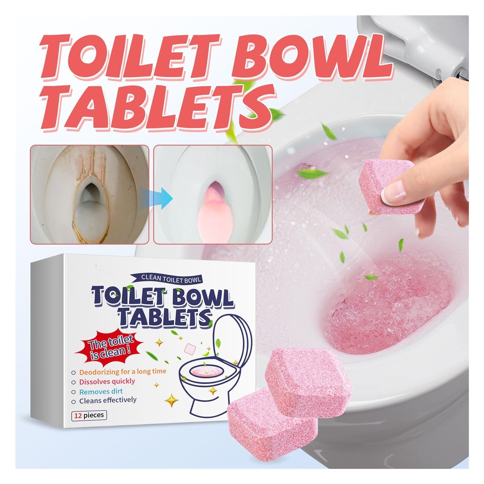Tabletas efervescentes for el baño | Elimina olores, manchas amarillas, suciedad y manchas de orina(2pcs)