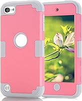 Vista 1 de Funda para iPod Touch 7/6/5 - PC duro de doble capa + silicona a prueba de golpes resistente de alto impacto (rosa + gris claro)