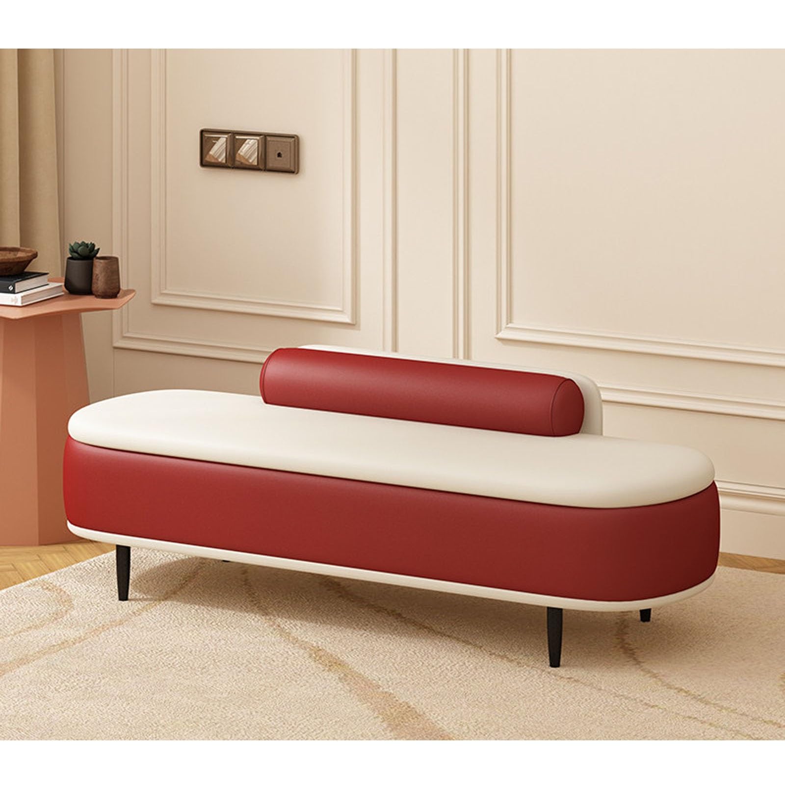 Banc ottoman de rangement 150cm en tissu anti-griffes chat