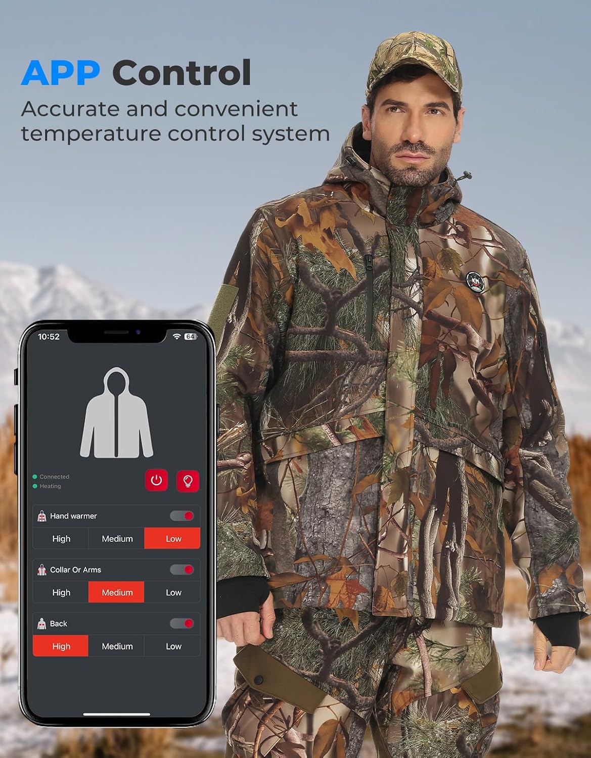 KEMIMOTO Hunting Heated Jacket with 20000mAh 6-15H Rechargeable Battery Pack Max Heating Temperature 149℉ Camo Heated Jacket - Image 4