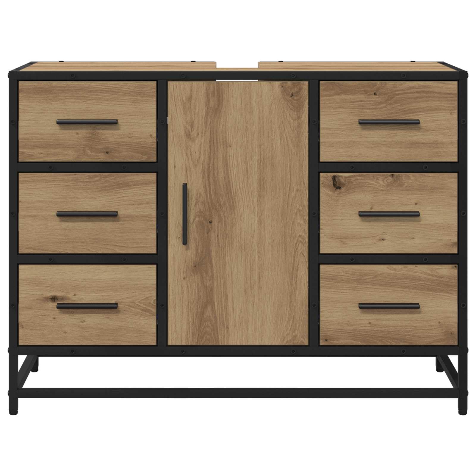 Badezimmerschrank Artisan-Eiche Holzwerkstoff 80 x 33 x 60 cm mit Schublade und Tür, moderner Badmöbel Organizer für Stauraum im Gäste-WC und Wellnessbereich