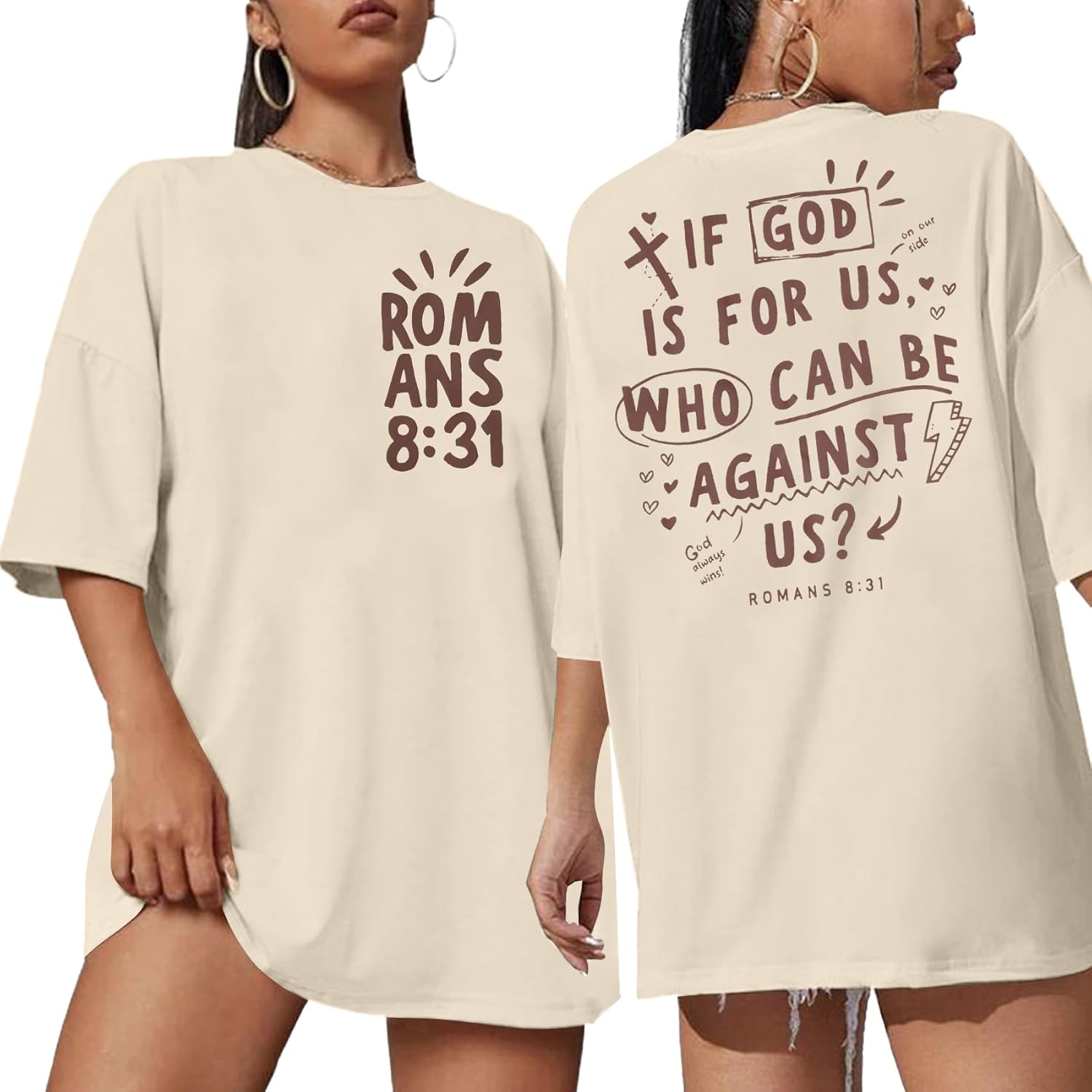 Christian Shirts for Women Jesus Shirt: Oversized if God is for Us Shirt Religious Faith Bible Verse Inspirational Tops