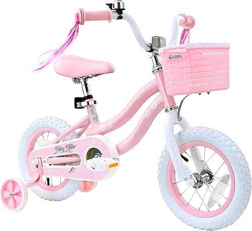 Bicicleta para niñas de 2 a 5 años, bicicleta para niños con ruedas de entrenamiento, canasta, freno de contrapedal, serpentinas, bicicleta de pedal