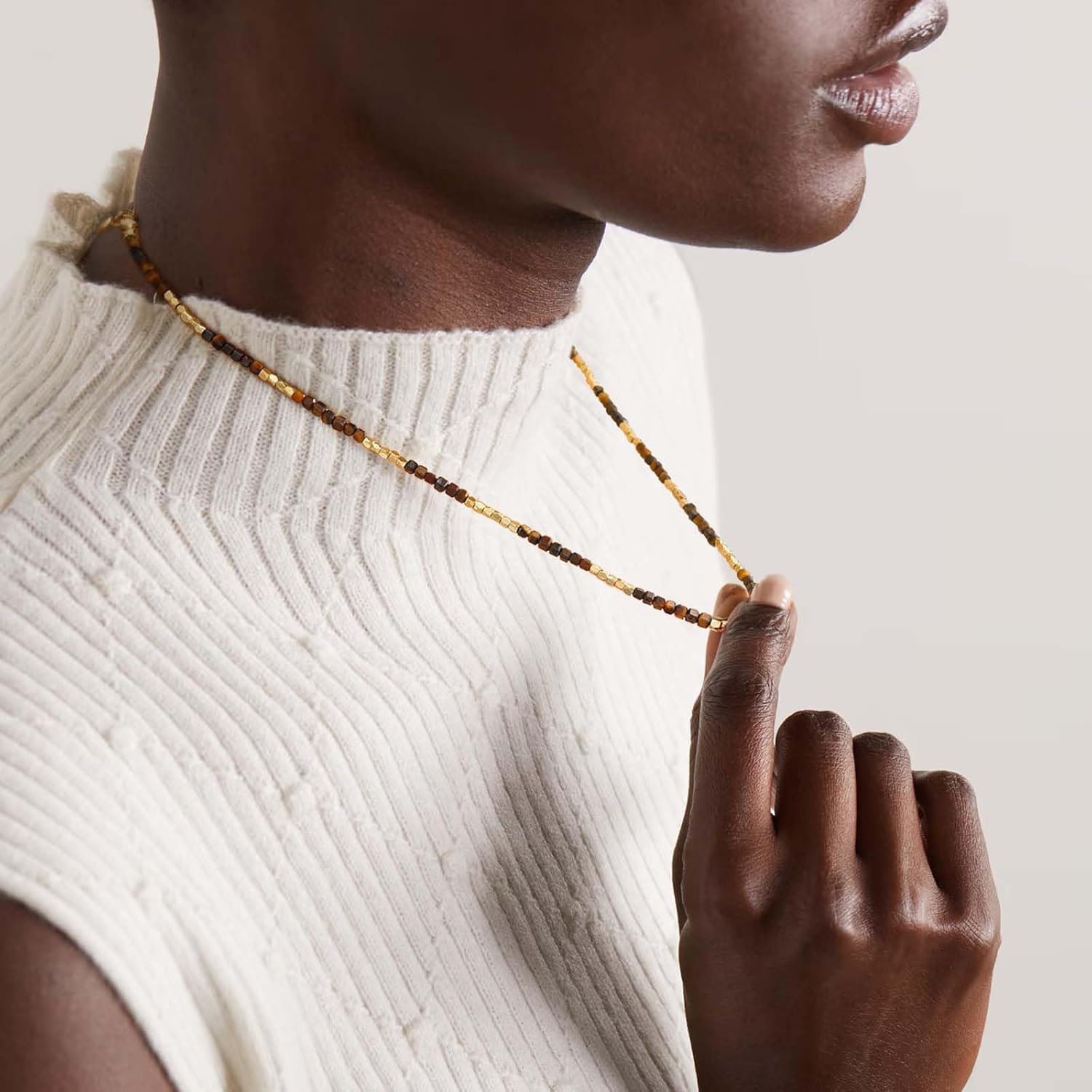 MEVECCO Dainty Gold Choker Necklace for Women 18K Gold Plated Irregular Mixed Beaded Choker Necklace for Her Jewelry Gift - Image 2