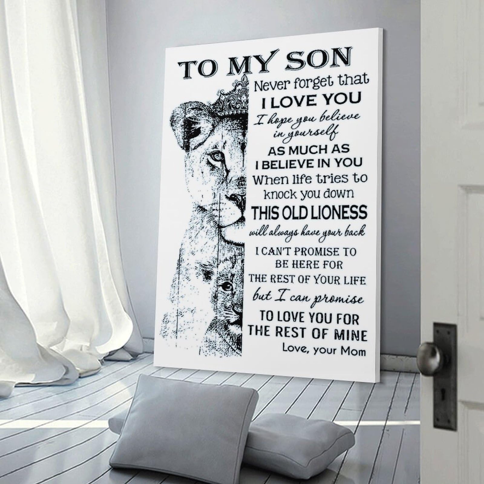 Junmoney Hanging Wall Art To My Son Lion, 24x36inch(60x90cm), for Wall Displays, Bedrooms Or Room Updates, Decorative Artwork with Flexible Styling