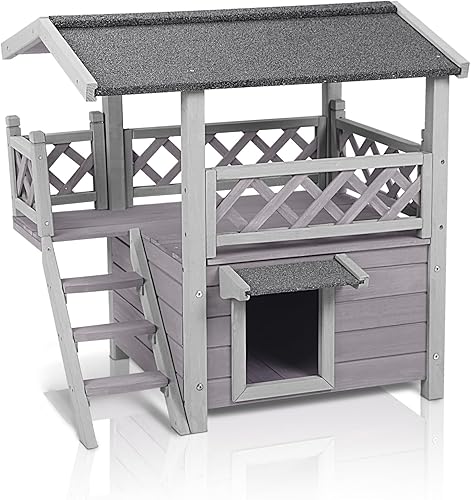 Miniatura 7 de GUTINNEEN Casa para gatos al aire libre Conejera de madera para conejos, refugio para gatos salvajes, jaula de conejo, hábitat de conejillo de