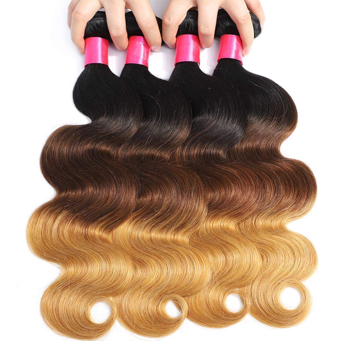 Ombre Human Hair Bundles 1b/4/27 Three Tone Brazilian Ombre Body Wave 3 Bundles 16 18 20inch 100% Unprocessed Virgin Human Hair Bundles Weaves Extensions for Women