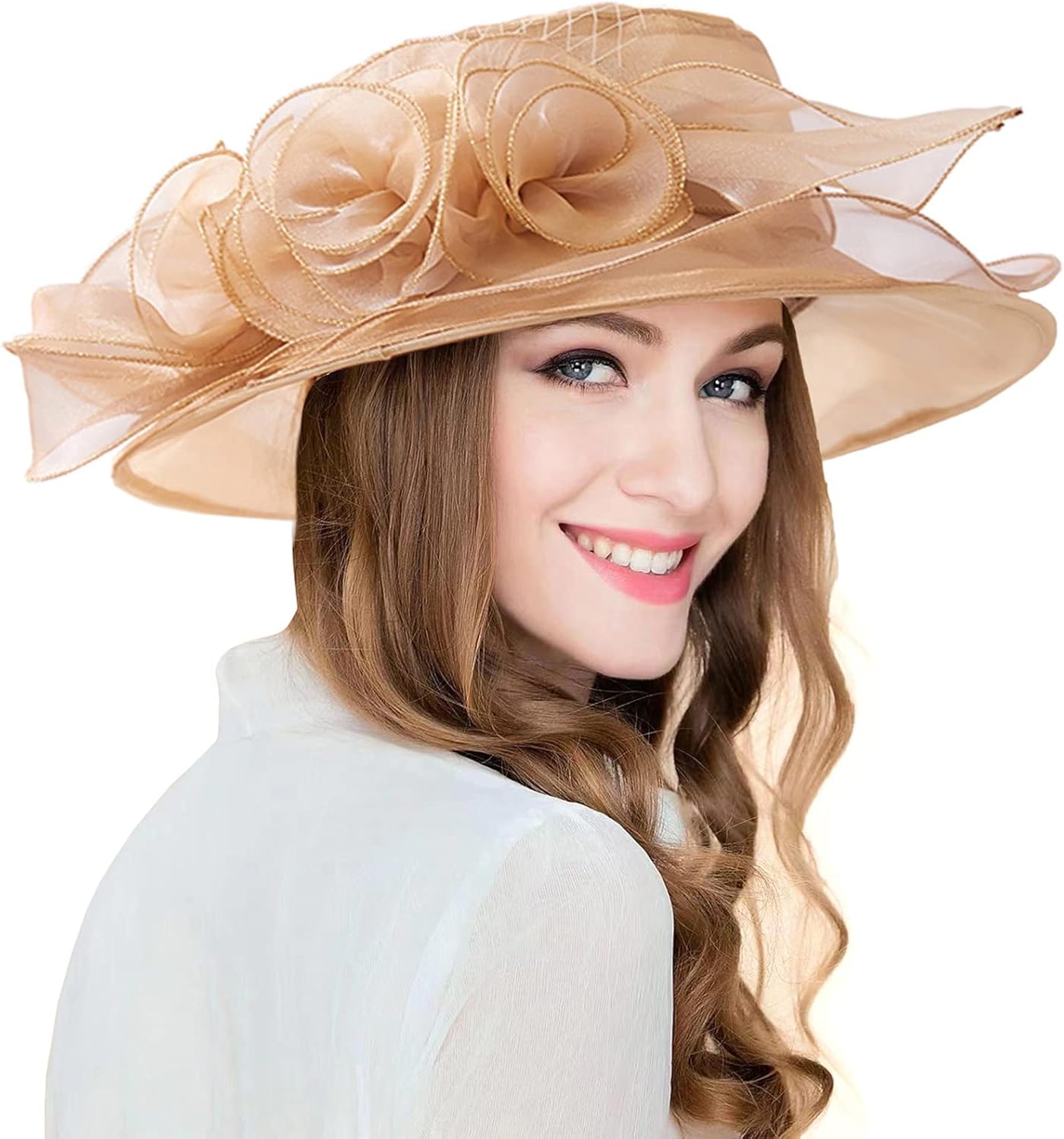 Organza Fascinator Hat - Women¡¯s Wide Brim Church Bridal Tea Party Wedding Hat - Image 3