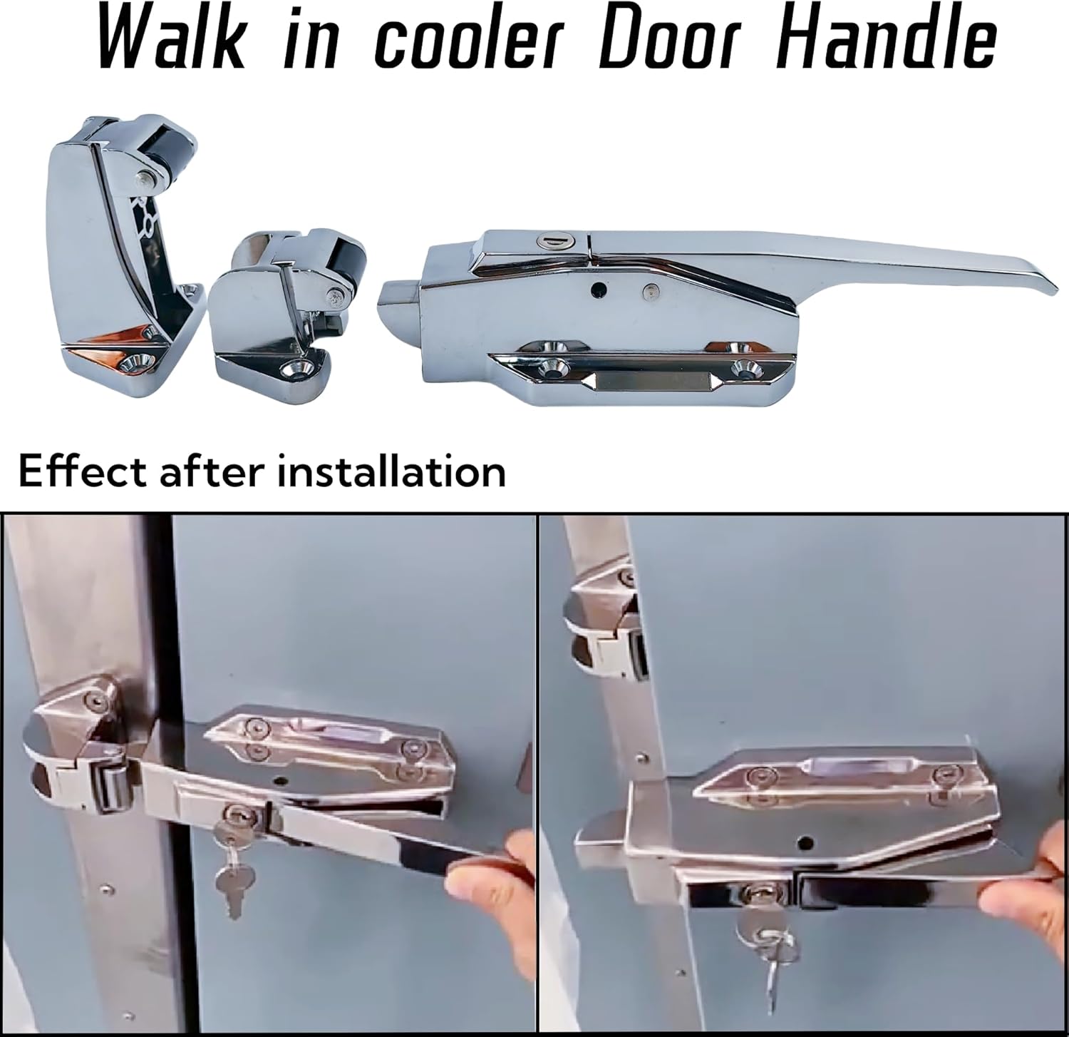 Walk in Cooler Door Closer Complete Latch Kit, Walk in Cooler Door Handle Radial Latch, Freezer Door Handle with Solid Metal Interior Release Handle (Base Height 1.8inch)