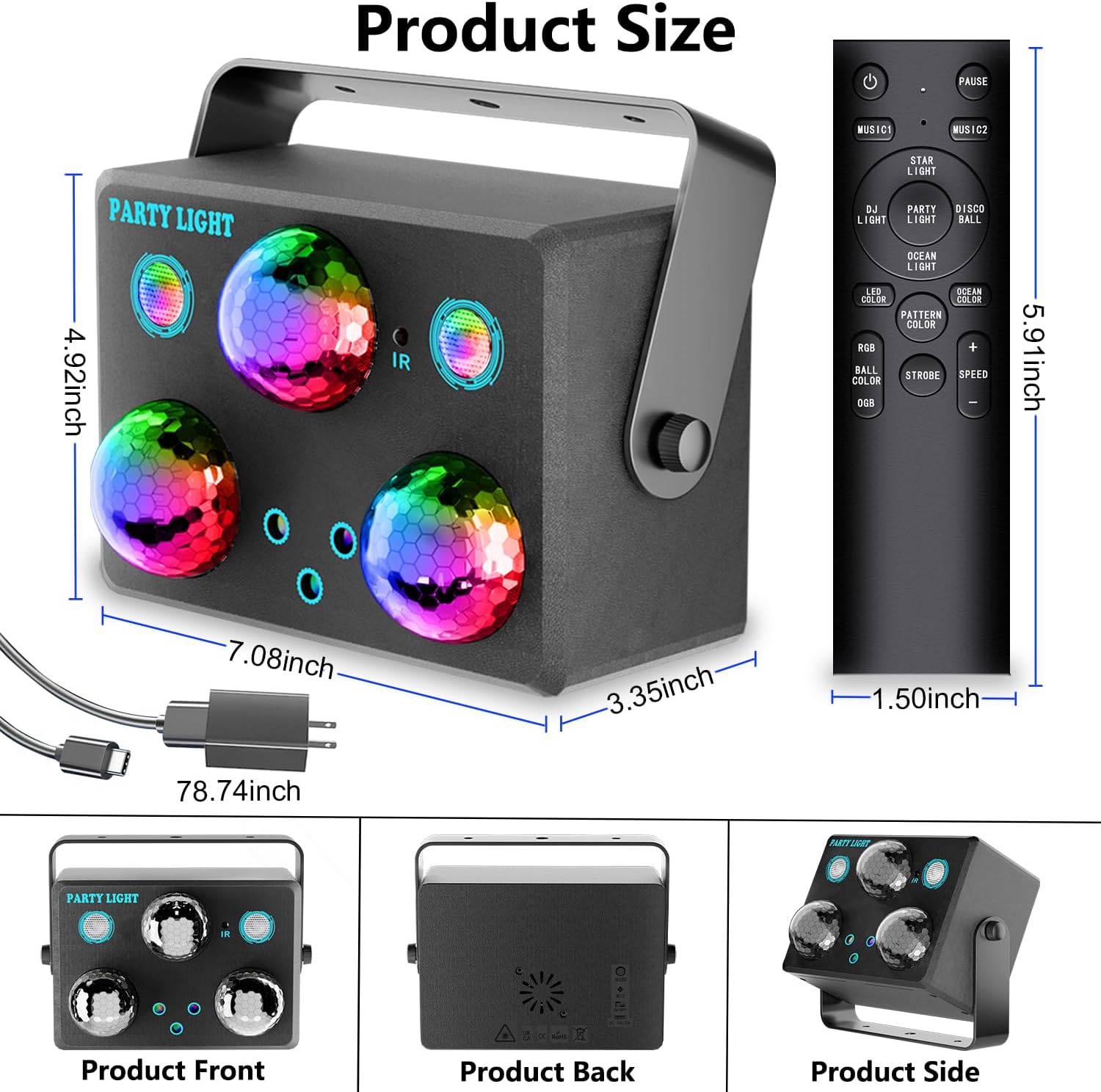 Disco Ball Party Lights,Pro 6 in 1 Disco Lights Sound Activated Dj Strobe with RGB&OGB Disco Balls,Laser Light Show,Ocean Lamp,Star Projector,2 RGB LEDs-Perfect for Disco Glow Party Rave Dance
