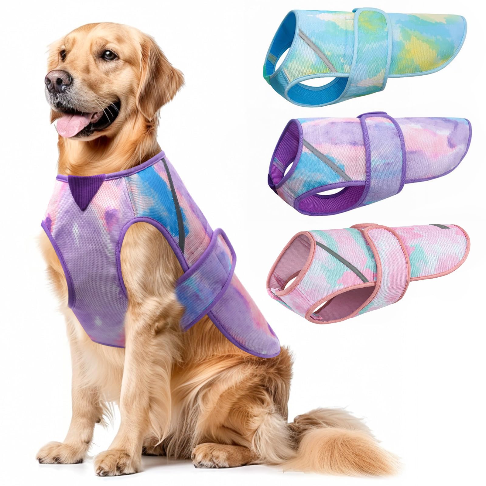 KYEESE Dog Cooling Vest for Large Dogs Lightweight Pet Cooler Jacket 3D Breathable Mesh Cooling Shirts with Reflective Stripe UV Protection Pet T