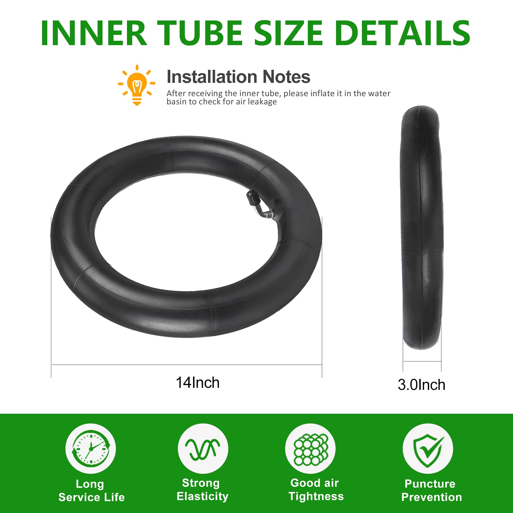 2-PCS Heavy-Duty 14x3.0 Inner Tube with 14 Inch Inner Tube Thickened for Electric Scooters and E-Bike TireTube (Thickened 14x3.0 Inner Tubes)