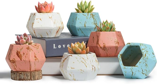 T4U 6cm Keramik Blumentopf, Marmor Textur übertöpfe für Zimmerpflanzen