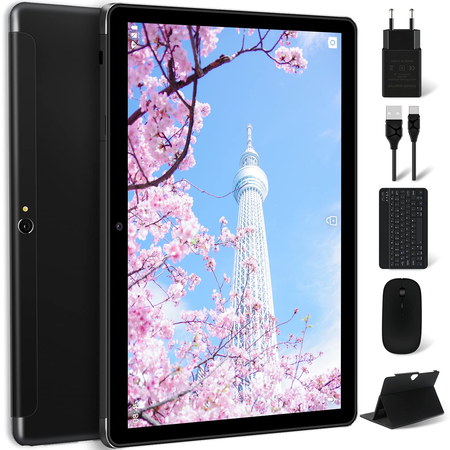 Tablet 10 Pollici LTE+WIFI 4GB RAM+64GB ROM MEBERRY HD Android 10 Tablet, 128GB Espandibili, 8000mAh, 2 Sim Slot, 5MP+8MP, Google Play, GPS, FM, Bluetooth, Tablet con Tastiera e Mouse, Nero M6 + Nero + Con Mouse e Tastiera