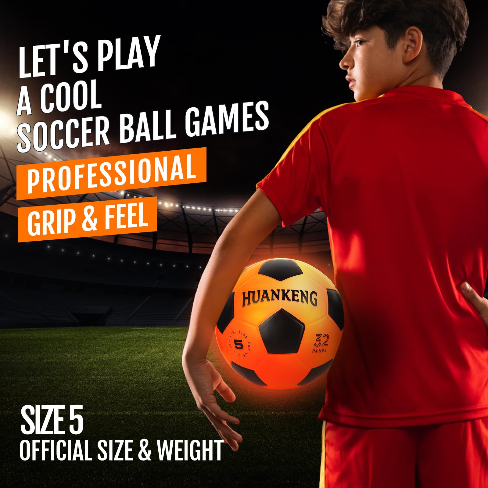 HuanKeng Upgrade Rechargeable Glow in The Dark Soccer Ball Birthday Gifts for 6 7 8 9 10 11 12 13 14 15 Year Old Boys, NO.5 Sports Outdoor Light Up Soccer Ball Games for Teen Kids Boy Toys Ages 6-15