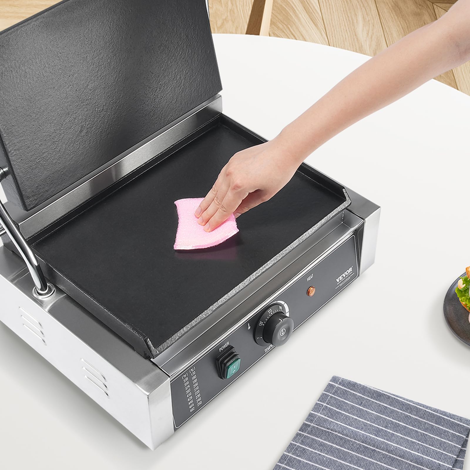 VEVOR Griglia per Panini Commerciale, 2200 W Pressa per Sandwich in Acciaio Inox, Griglia per Panini con Controllo della Temperatura, Piastra Smaltata Completa da 345 x 230 mm per Bistecca, Pancetta