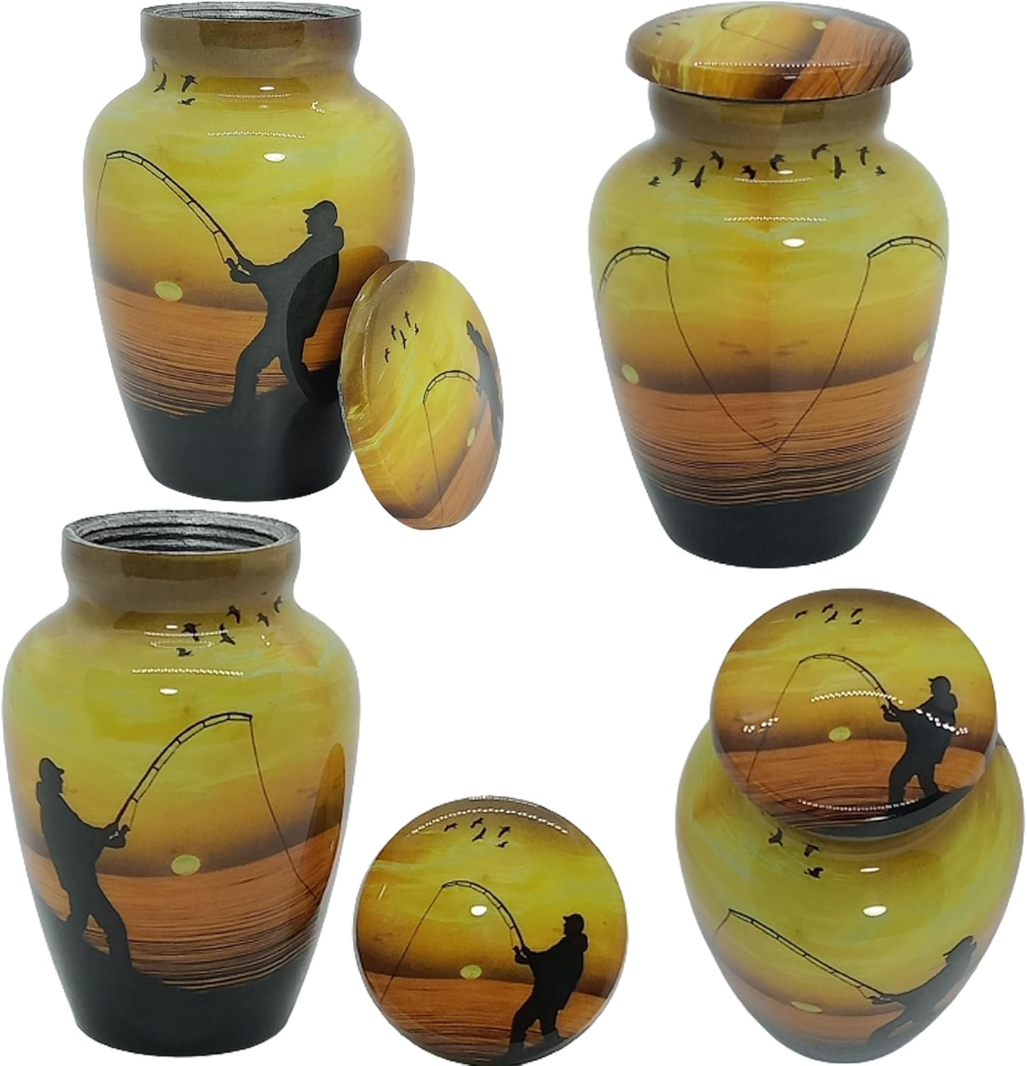 UR Keepsake Urn Set of 4- Decorative Fishing Catching Cremation Urn for Human Ashes with Velvet Box & 4 Velvet Bag-Mini Keepsake Urn - Affordable Urn (3 cu.in x 4pcs) (1)