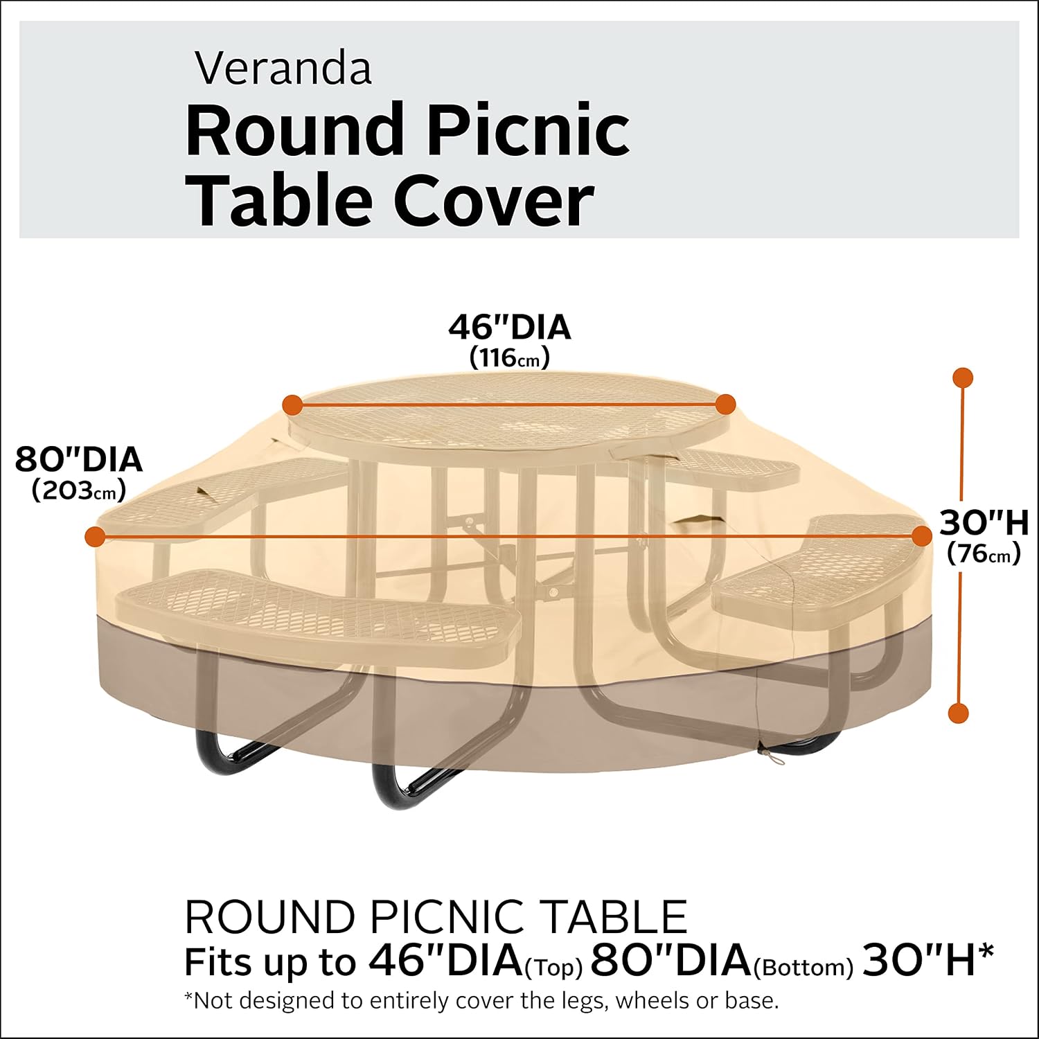 Classic Accessories Veranda Water-Resistant 46 Inch Round Picnic Table Cover