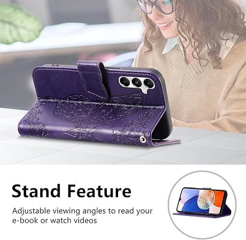 Miniatura 4 de Funda tipo cartera para Galaxy A14 5G (estampado de mariposas y flores) de cuero, con ranuras para tarjetas y función atril para Samsung Galaxy A14