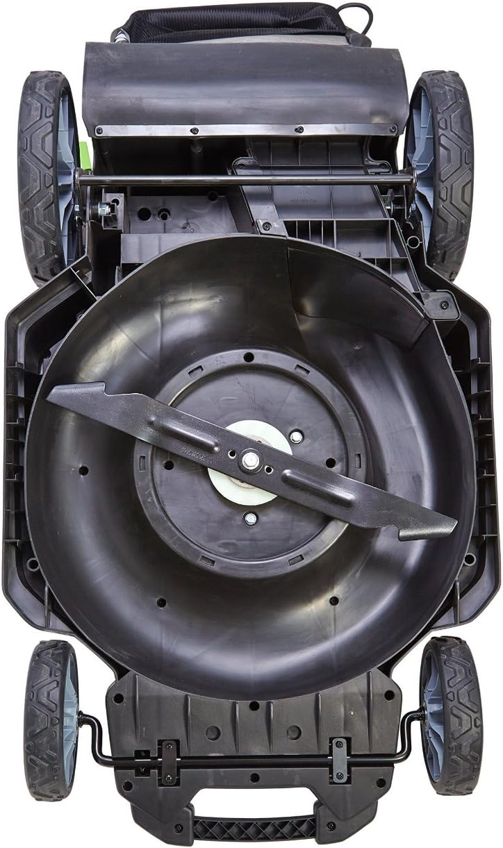 EGO Power+ LM2000-S 20-Inch 56-Volt Cordless Walk Behind Lawn Mower underside showing blade