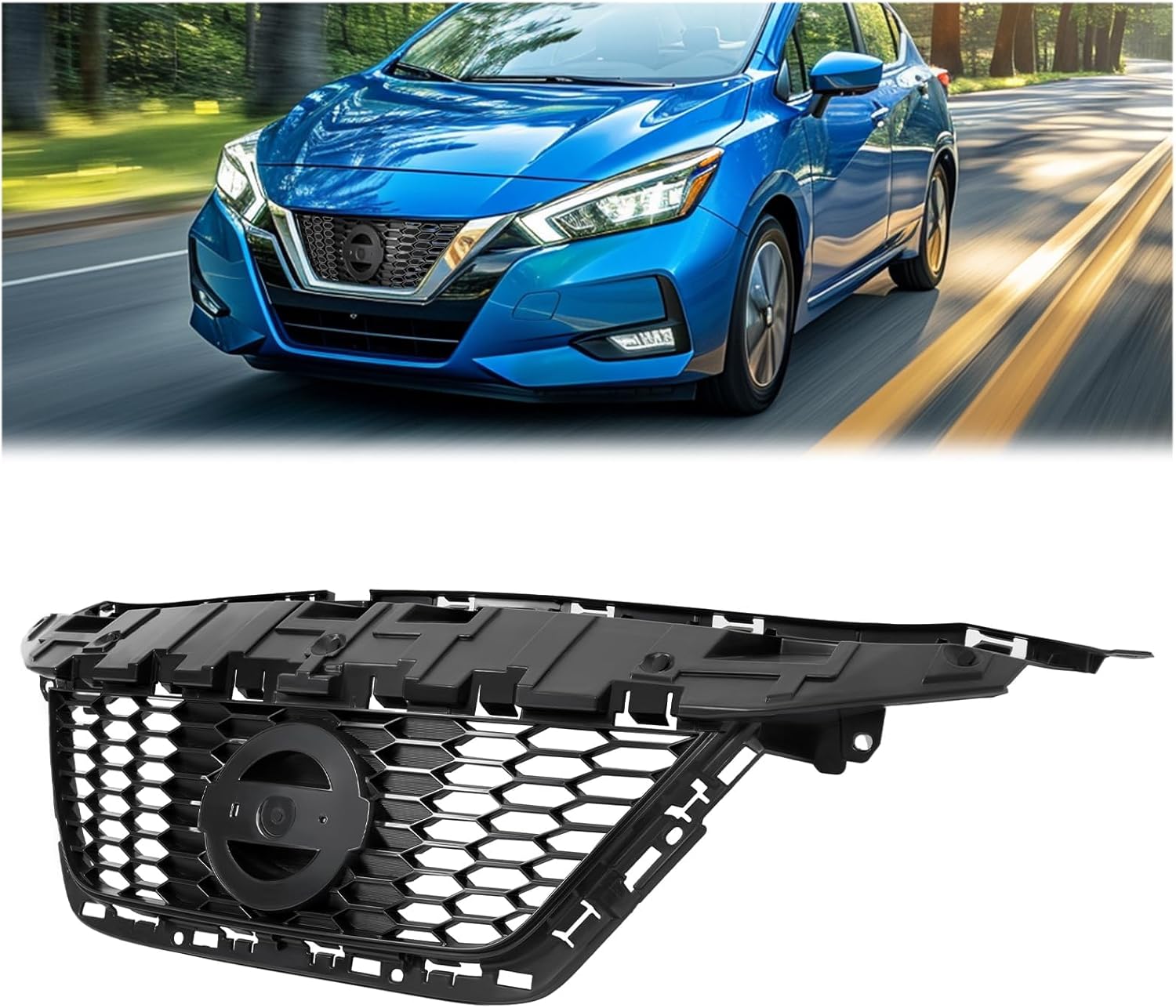 KUAFU Front Upper Grill Compatible with 2020-2022 Nissan Versa S SR SV 623105EF1A NI1200311 Bumper Grille Black