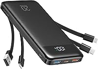 Charmast 20000mAh Power Bank with Built-in USB-C, Lightning & Micro Cables, 22.5W Fast Charging for iPhone 16/15, Samsung Galaxy, Travel Powerbank