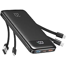 charmast 20000mAh Portable Charger with Built in Cables, 22.5W Travel Power Bank Fast Charging, USB C Cell Phone Battery Pack for iPhone 16/15/14/13/12/11 Series, iPad, Samsung, Android, Tablet